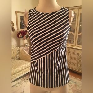 Lands End NWOT black/white striped high back tankini size 8